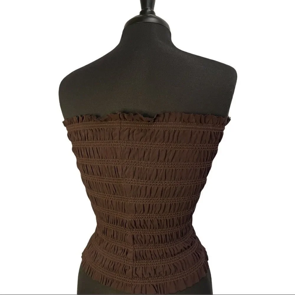 Diane Von Furstenberg Thais Brown Smocked Tube Top Sz 8 F/W 2018 - Picture 10 of 12